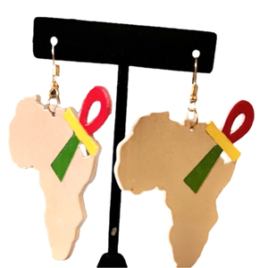Afrocentric Women African Map Wooden Shaped Wood Dangle Earrings